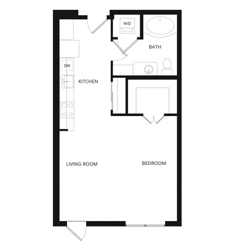 Floor plan for studio, 1 bath, 592 sqft